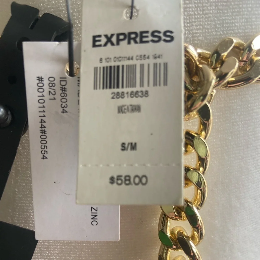 Express Faux Gold Chunky Thick Chain Belt Adjustable Fit Bold Statement Size S/M